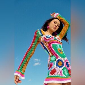 AKIRA Crochet Mini Long Sleeve Dress